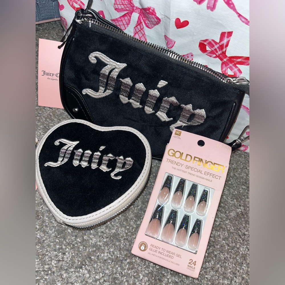 Juicy Couture Black Velvet Crossbody with Heart Coin Pouch